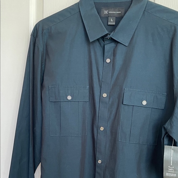 Men's INC Long Sleeve Snap-Up Shirt in Dark Teal. Sz L - Picture 4 of 6